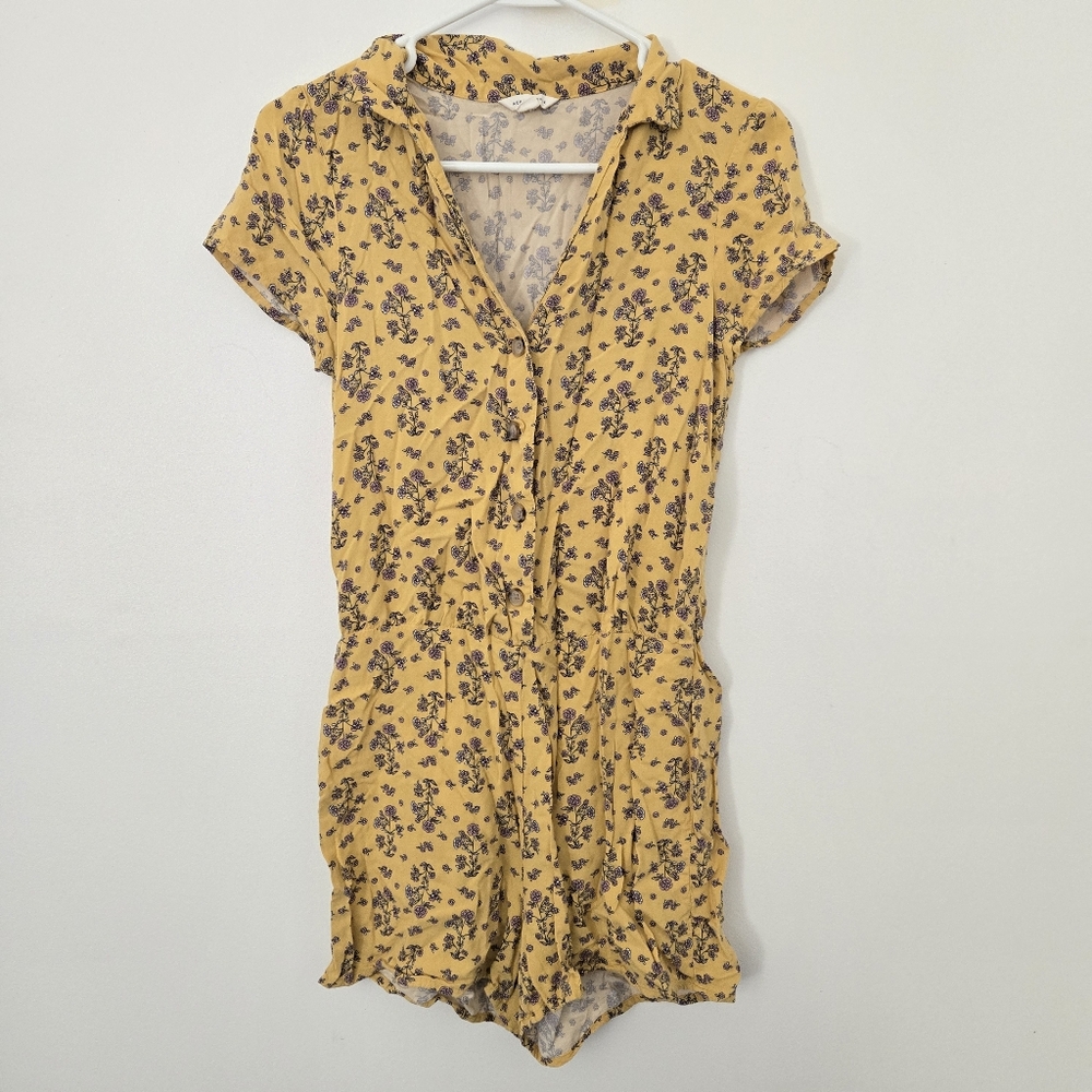 Aeropostale Yellow Floral Button Romper